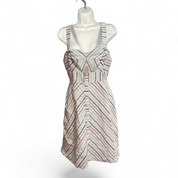 ModCloth Striped Cutout Front Button Midi Dress Womens 8 Multicolor Excellent - Picture 3 of 6